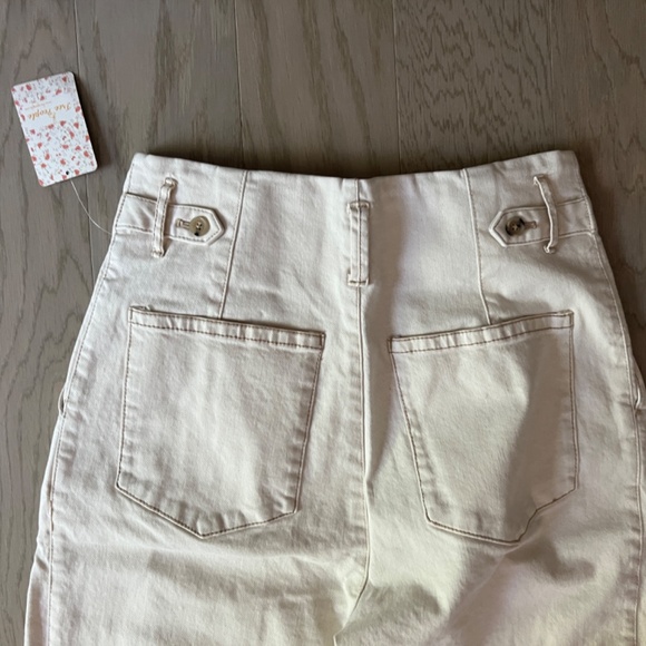 Free People Pleated Wide Leg Cropped High Waisted  Off White Jeans Size 4 BNWT - Picture 6 of 6